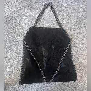 Elegant Black Chain-Trimmed Tote Bag